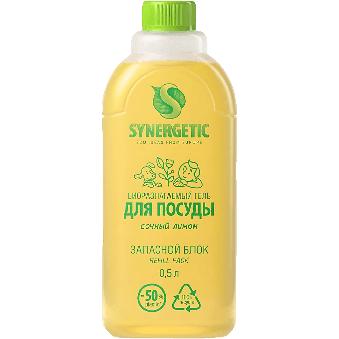 Средство для мытья посуды и детских игрушек 500 мл SYNERGETIC биоразлагаемое, Лимон