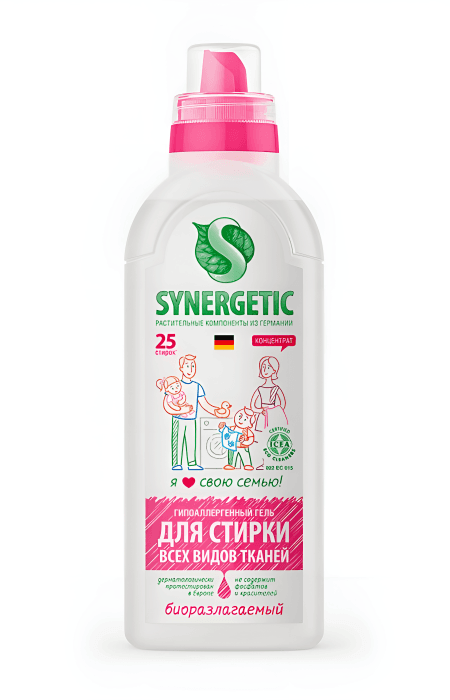 Гель для стирки 1 л SYNERGETIC концентрированный, универсальный